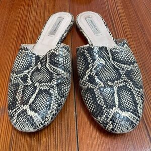 Emerson Fry Black and Cream Snakeskin Slides